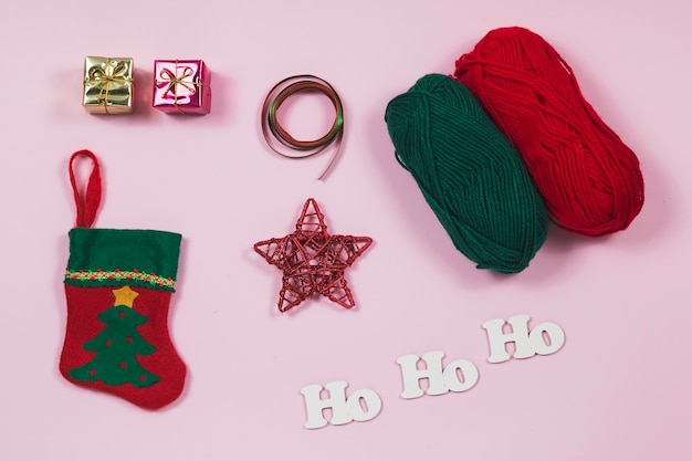 Christmas background with wool objects