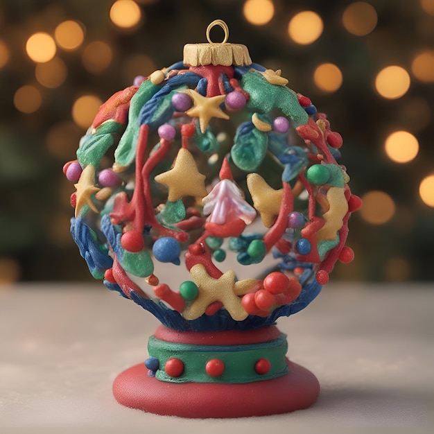 Free photo christmas ball with multi colored stars on bokeh background