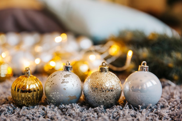 Free photo christmas balls composition of three