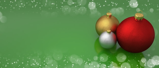 Рождественские шары на зеленой открытке с рамкой боке копией пространства