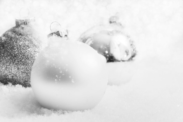 Christmas balls with snow