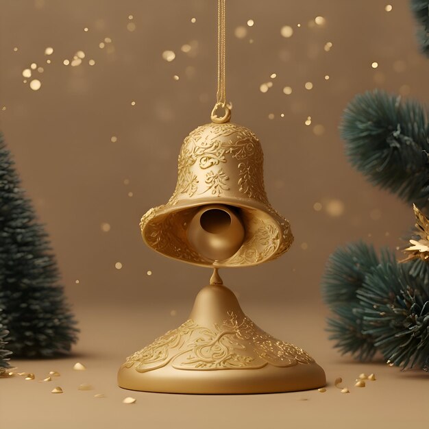 Free photo christmas bell on the background of the christmas tree 3d rendering