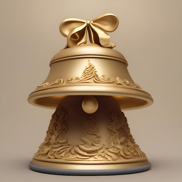 無料写真 白い背景の 3 d イラストを金色の弓とクリスマスの鐘