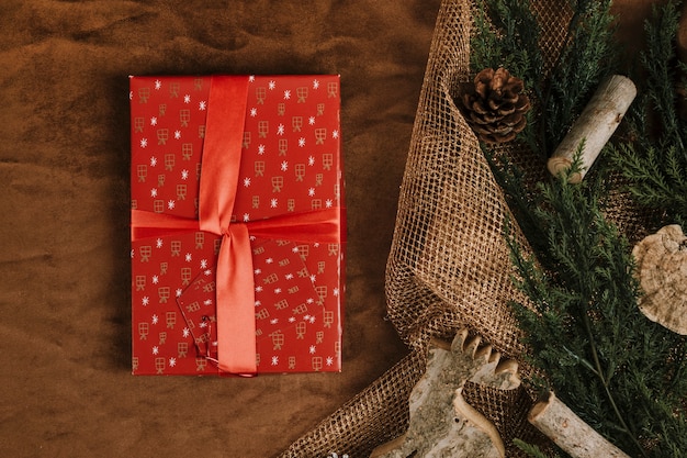 Christmas box on textile
