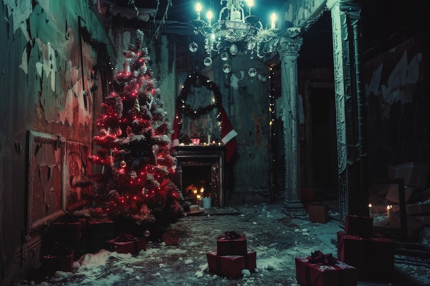 Free photo christmas celebration scene in dark style with gruesome setting