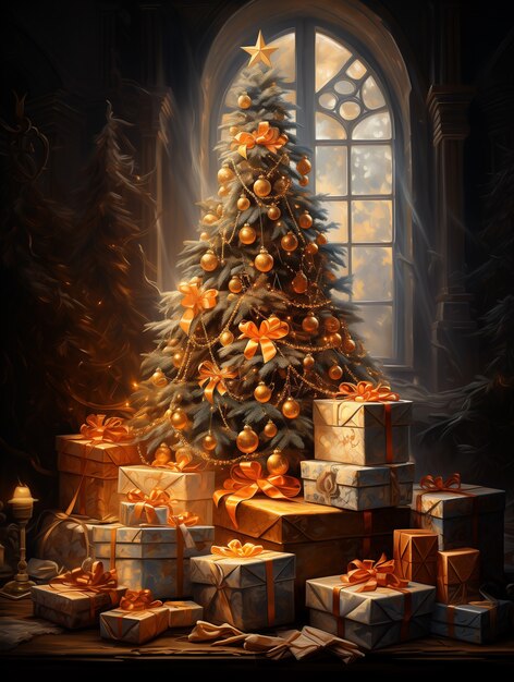 装飾されたツリーでクリスマス祝い