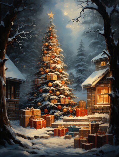 장식 된 나무 와 함께 크리스마스 축하