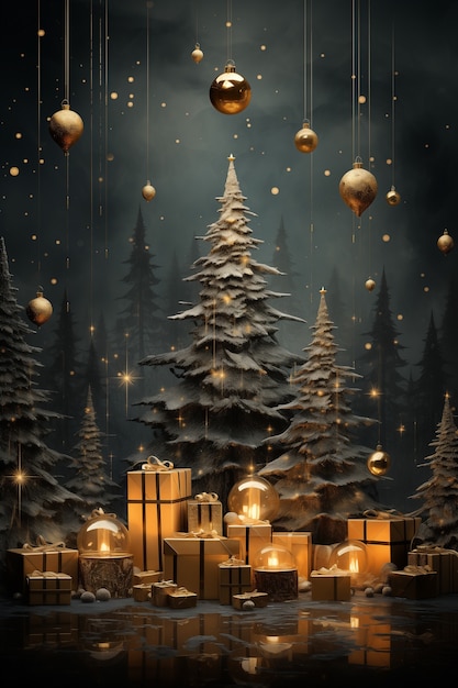 Рождественское празднование с украшенной елкой