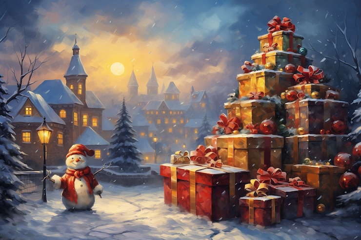 無料Photo 雪だるまとのクリスマス祝い