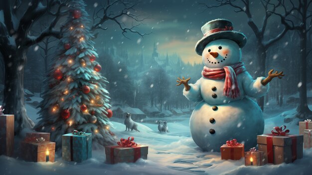 Christmas celebration with  snowman