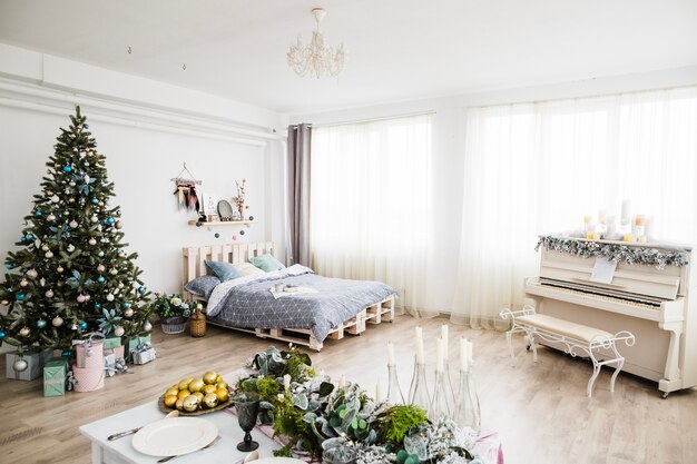 Christmas composition in bedroom