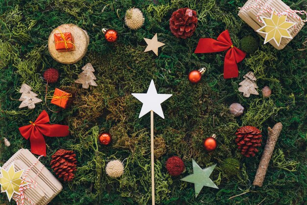 Christmas composition on grass