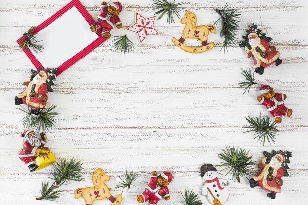 Christmas composition of paper with toys