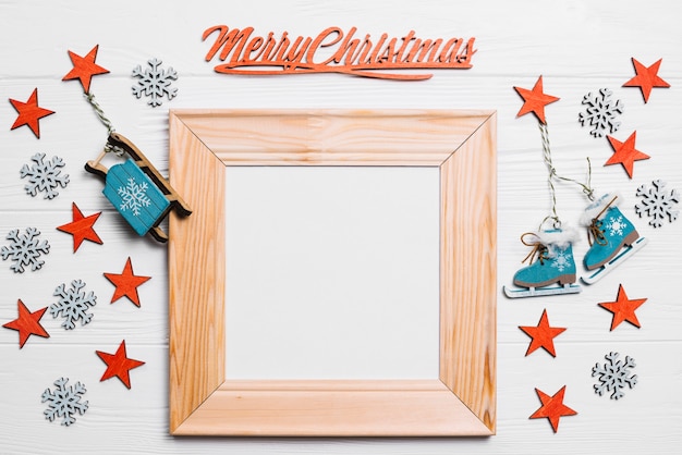 Christmas composition with frame and stars