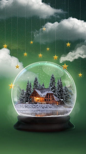 Бесплатное фото Рождественская композиция с рождественской сценой в снежном шаре