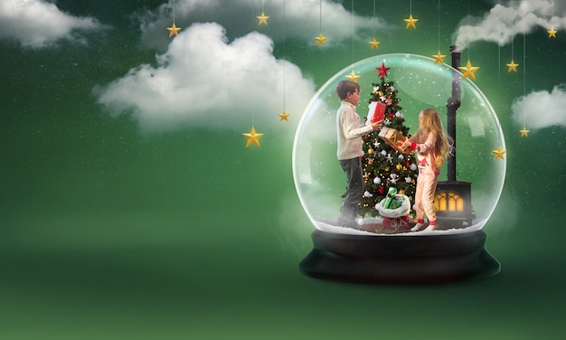Free photo christmas composition with xmas scene in snow globe