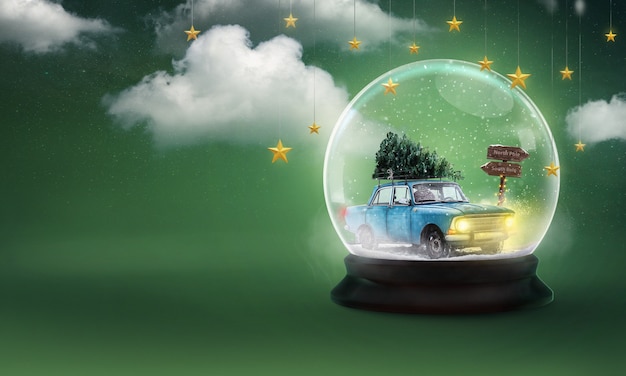 Free photo christmas composition with xmas scene in snow globe