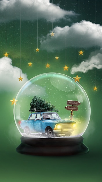 Free photo christmas composition with xmas scene in snow globe