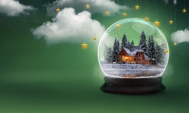 Christmas composition with xmas scene in snow globe