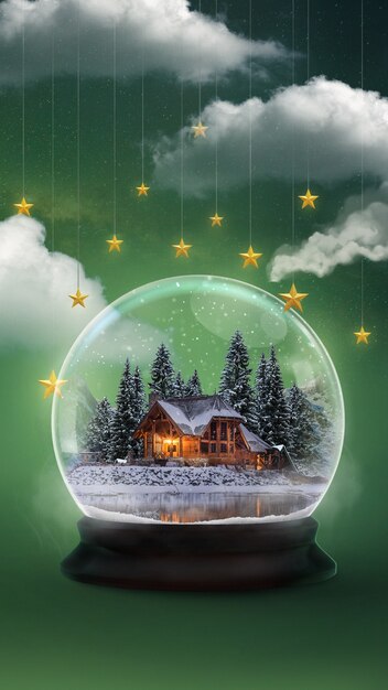 Christmas composition with xmas scene in snow globe