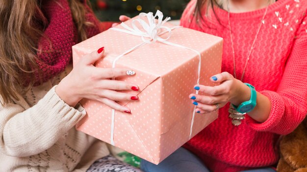 Christmas concept women holding present box