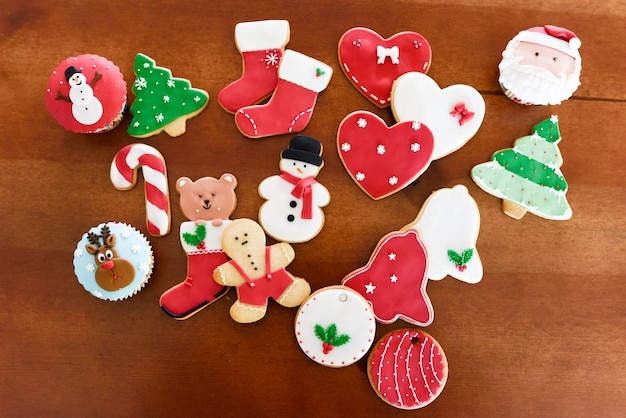 Christmas cookies on wooden background