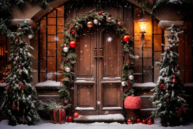 Free photo christmas decoration on the door