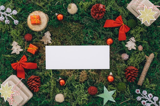 Christmas decoration on grass with banner