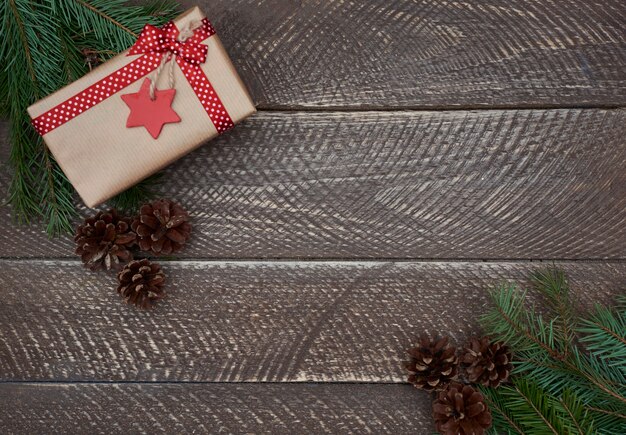 Christmas decoration on an old wooden plank