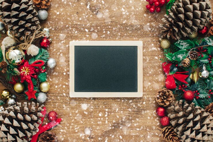 Free Photo christmas decoration in vintage style on old wooden board
