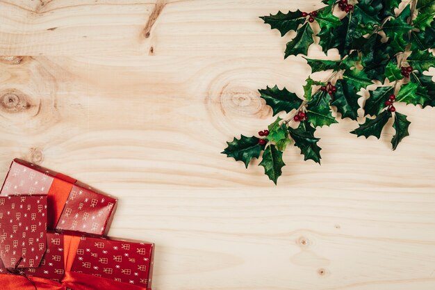 Christmas decoration with mistletoe and presents