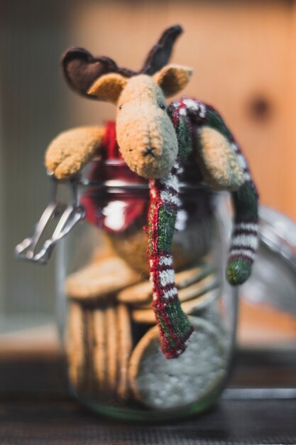 Christmas decoration with reindeer in glass