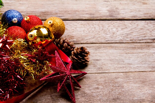 Christmas decoration on wooden planks