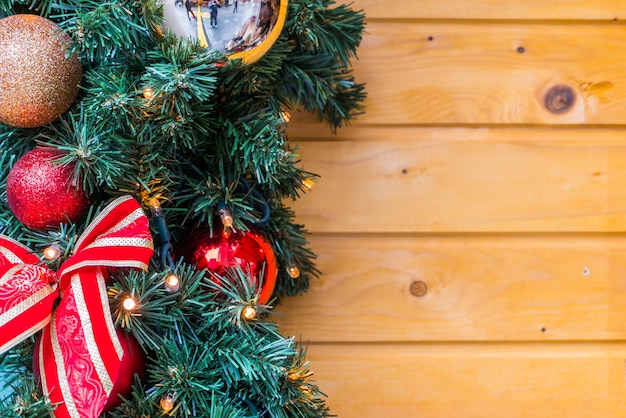 Christmas decorations on the branches of a pine