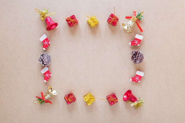 Christmas decorations on grey board 