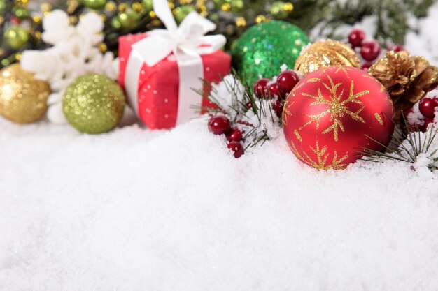 Christmas decorations on the snow