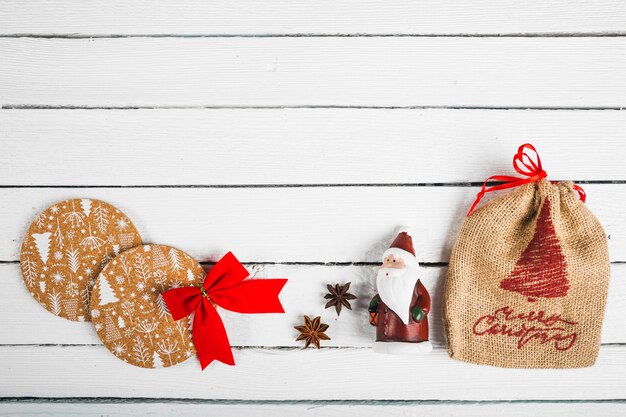 Christmas decorations on white board 