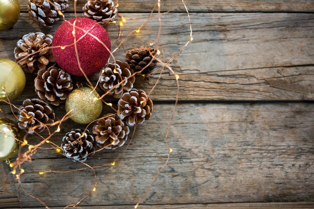 Christmas decorations on a wooden table