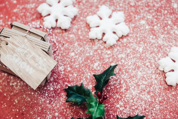 Christmas elements on snow