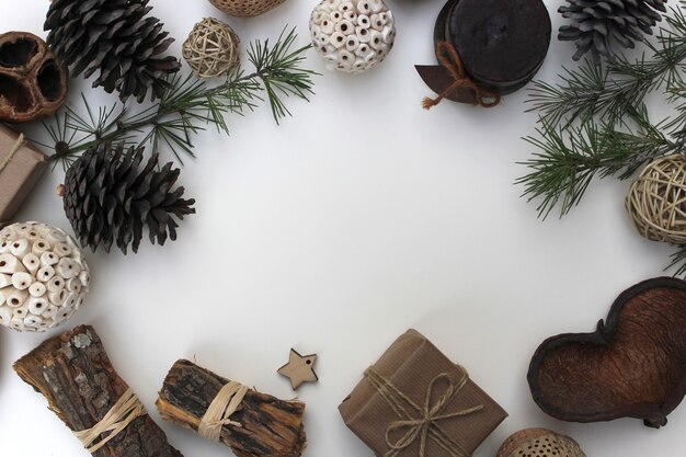 Christmas elements on white table