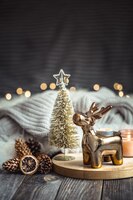 christmas festive background with toy deer