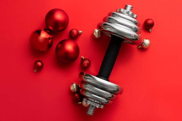 Free photo christmas fitness weights for training gift