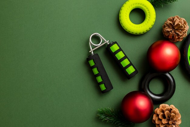 Free photo christmas fitness weights for training gift