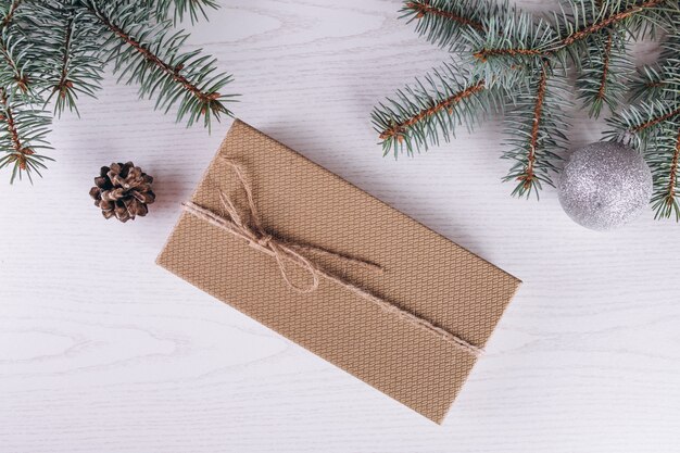 Christmas flat lay on wooden background