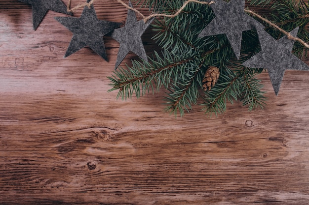 Christmas flat lay on wooden background