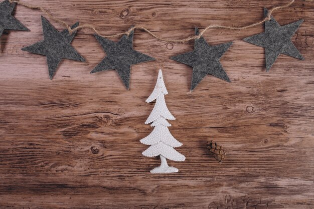 Christmas flat lay on wooden background