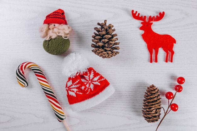 Christmas flat lay on wooden background