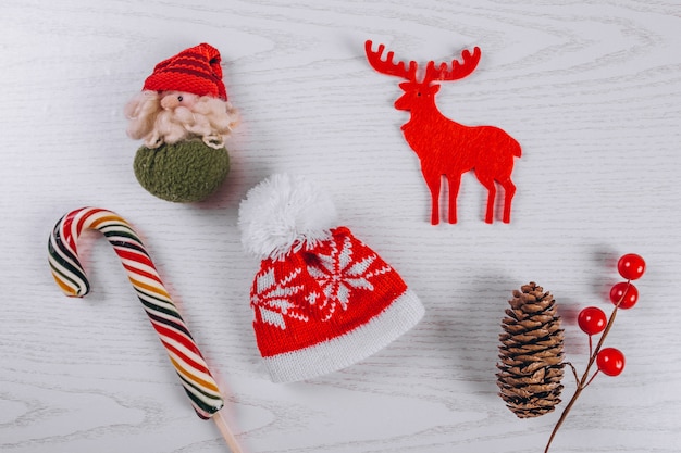 Christmas flat lay on wooden background