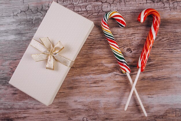 Christmas flat lay on wooden background