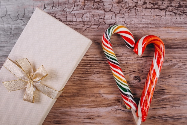 Christmas flat lay on wooden background